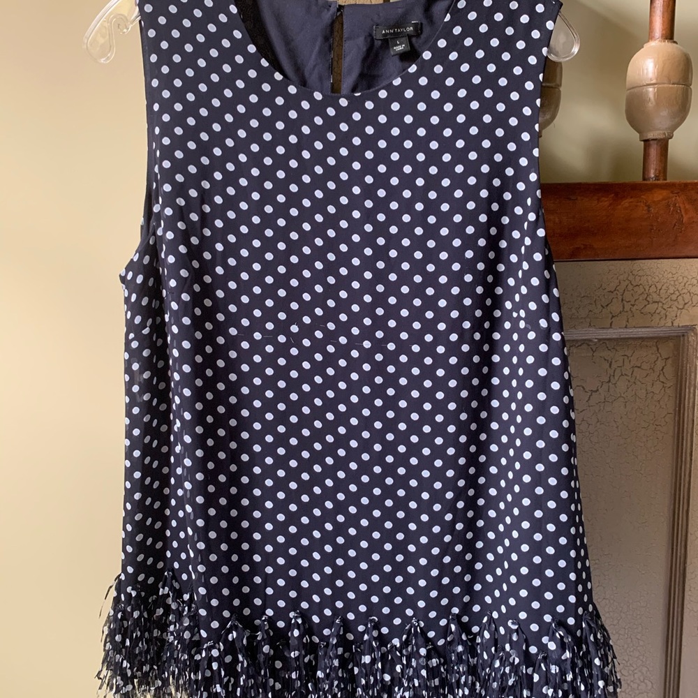 Sleeveless Ann Taylor polka dot with ruffle hem